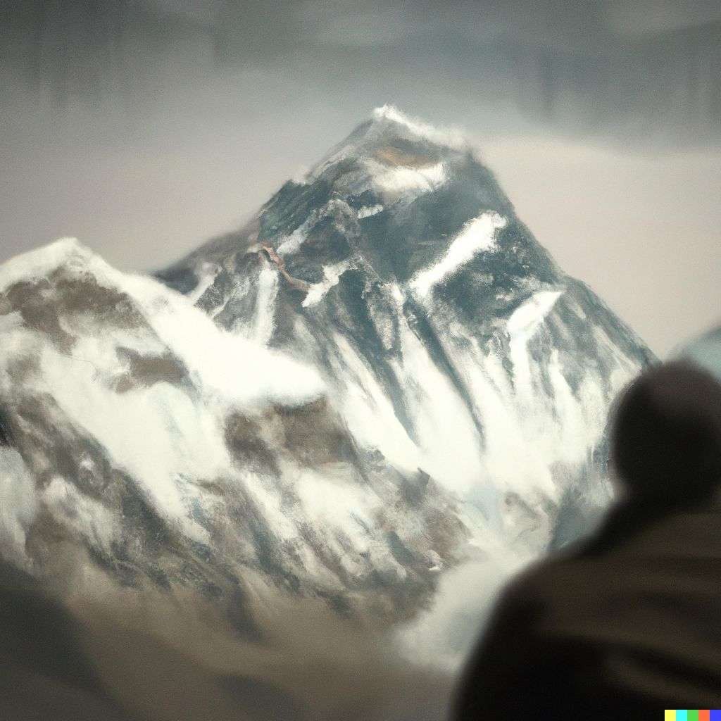 someone gazing at Mount Everest, digital art, depth effects